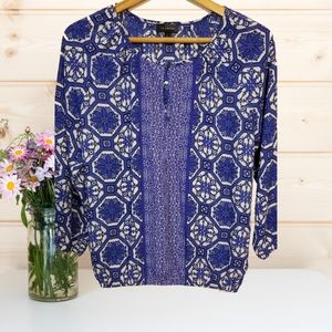 The Limited Blue and White Peasant Blouse
